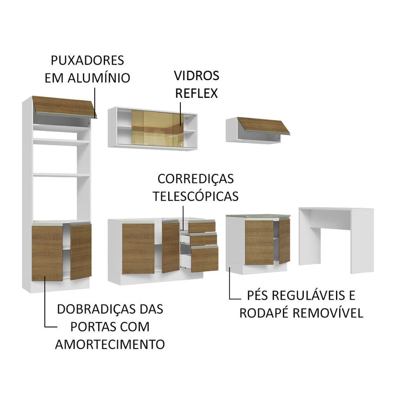 Armário de Cozinha Completa 315cm Branco/Rustic Glamy Madesa 01