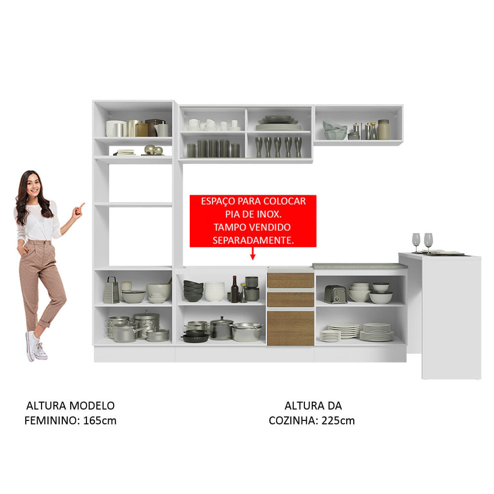 Armário de Cozinha Completa 315cm Branco/Rustic Glamy Madesa 01