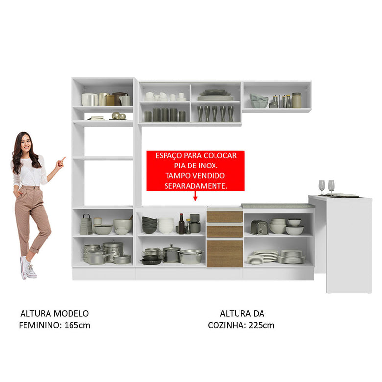 Armário de Cozinha Completa 315cm Branco/Rustic Glamy Madesa 01