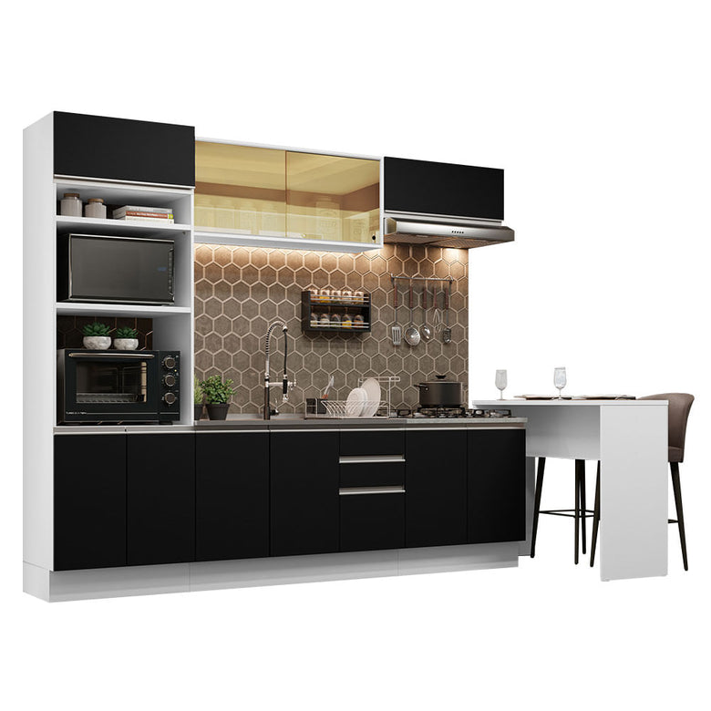 Armário de Cozinha Completa 315cm Branco/Preto Glamy Madesa 01