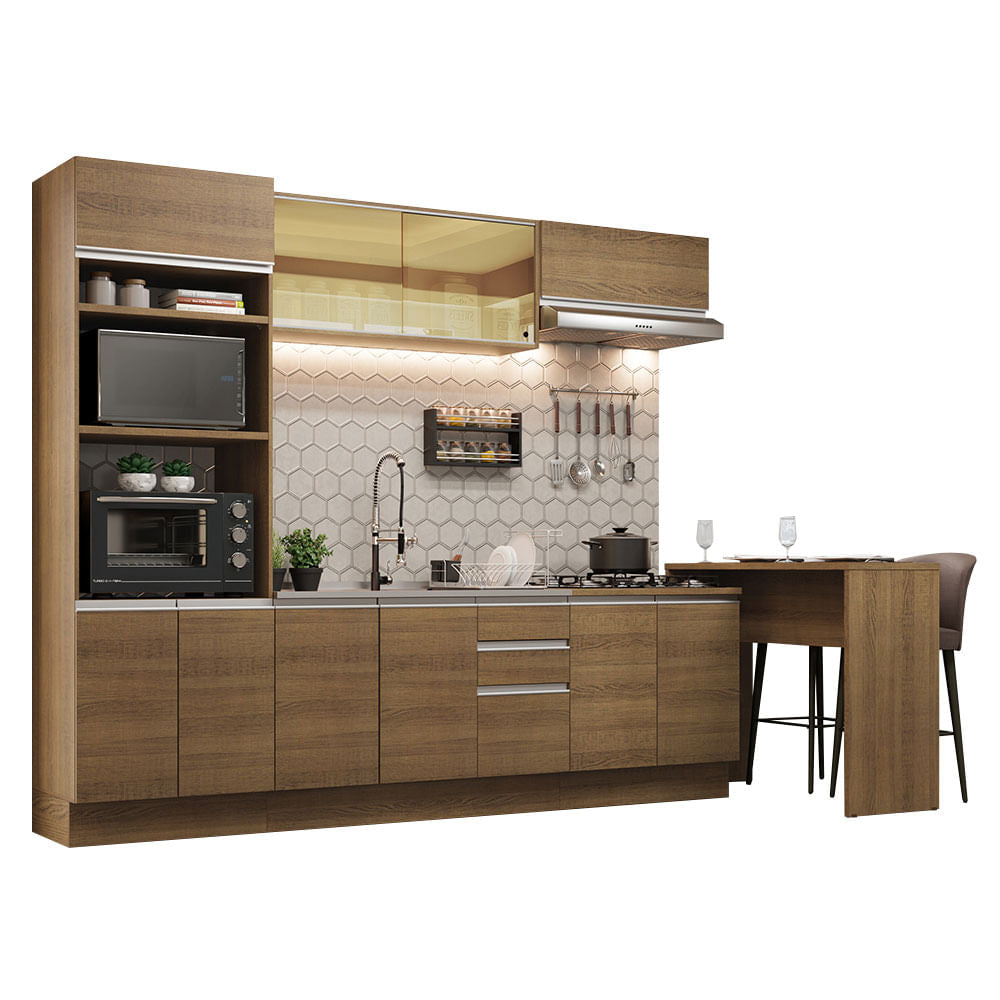 Armário de Cozinha Completa 315cm Rustic Glamy Madesa 01 - Rustic