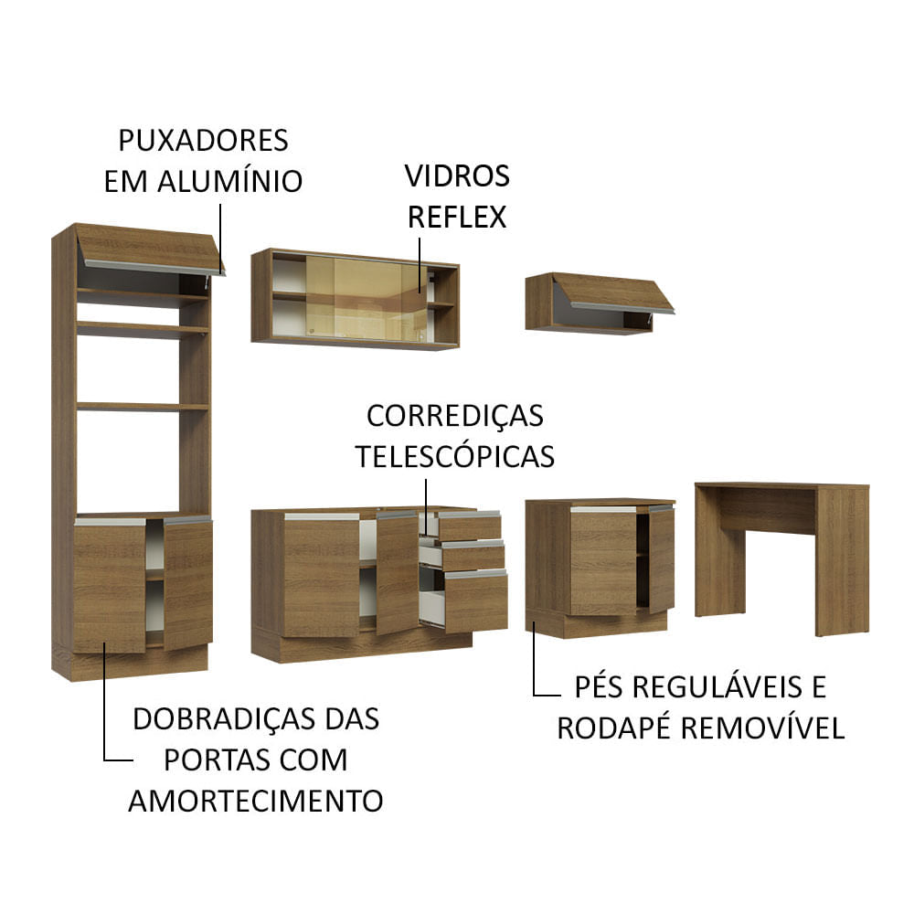 Armário de Cozinha Completa 315cm Rustic Glamy Madesa 01