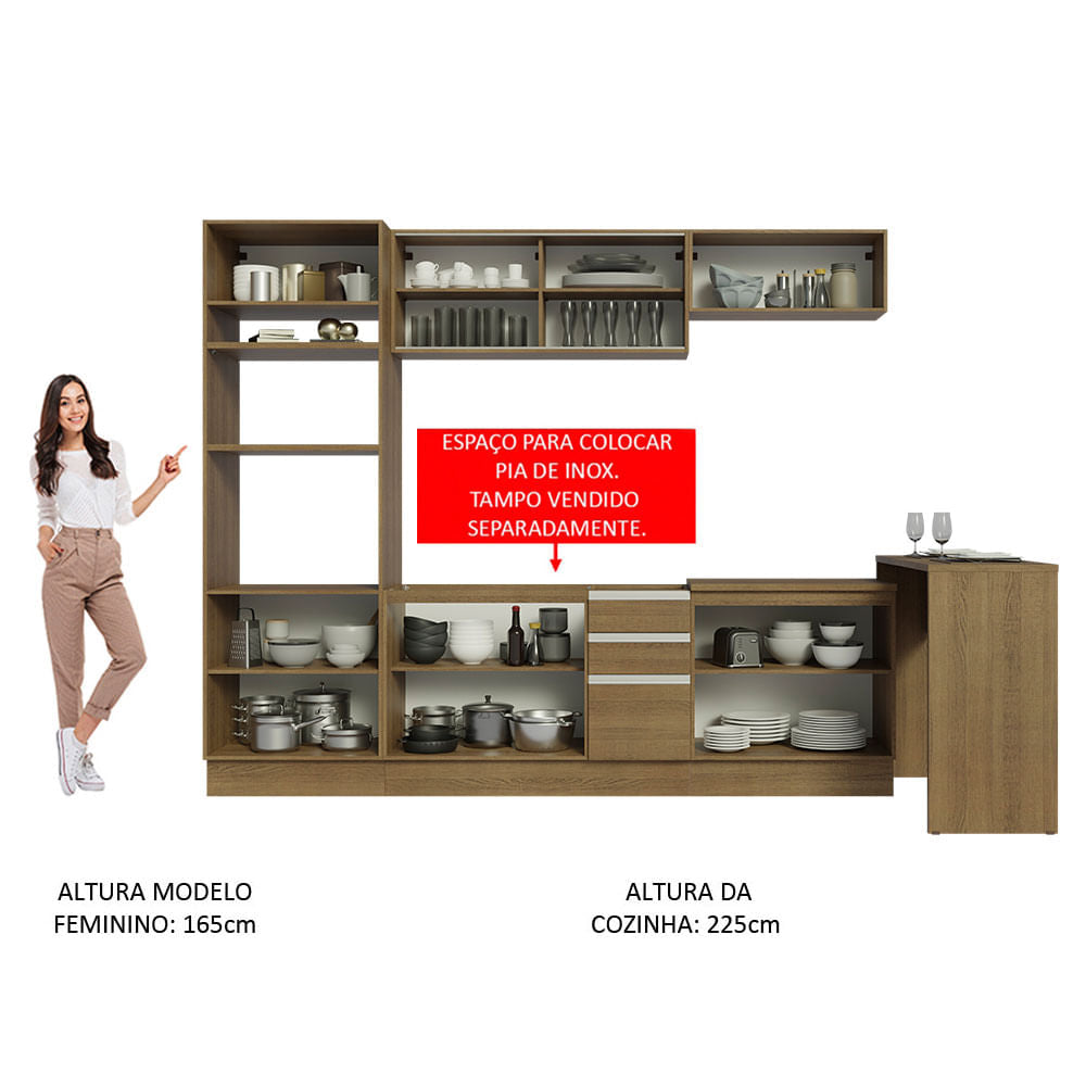 Armário de Cozinha Completa 315cm Rustic Glamy Madesa 01