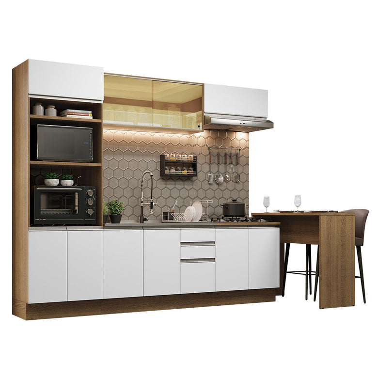 Armário de Cozinha Completa 315cm Rustic/Branco Glamy Madesa 01