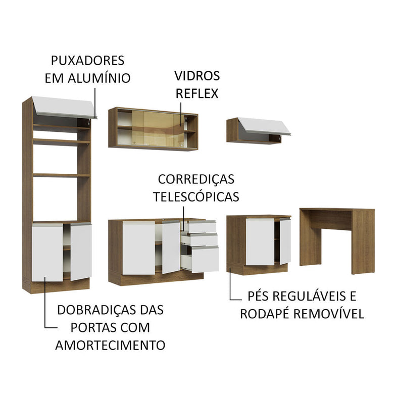 Armário de Cozinha Completa 315cm Rustic/Branco Glamy Madesa 01