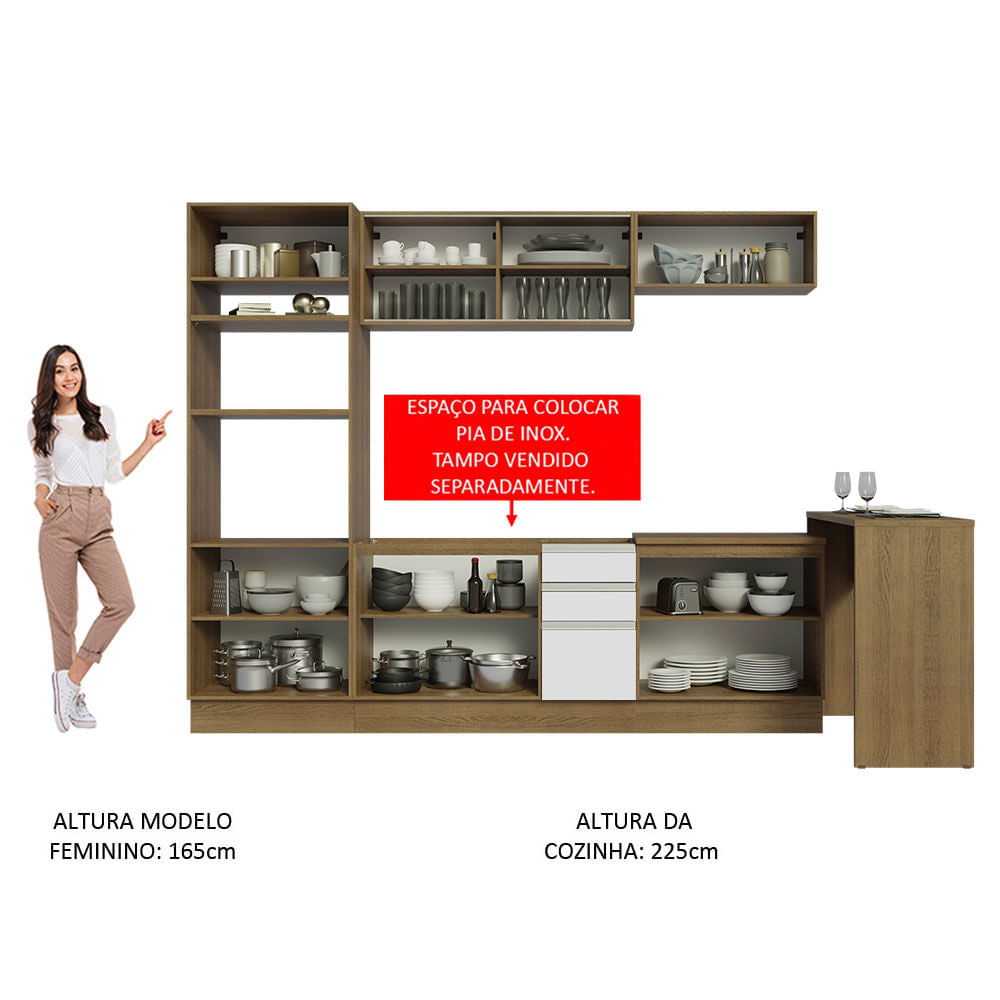 Armário de Cozinha Completa 315cm Rustic/Branco Glamy Madesa 01