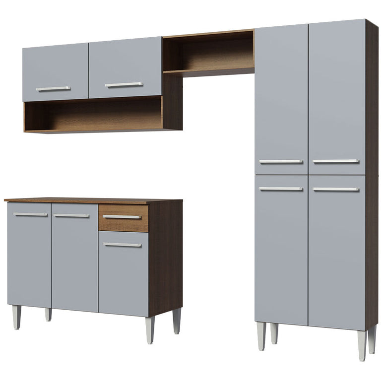 Armário de Cozinha Compacta Madesa Emilly Pop com Balcão Rustic/Cinza