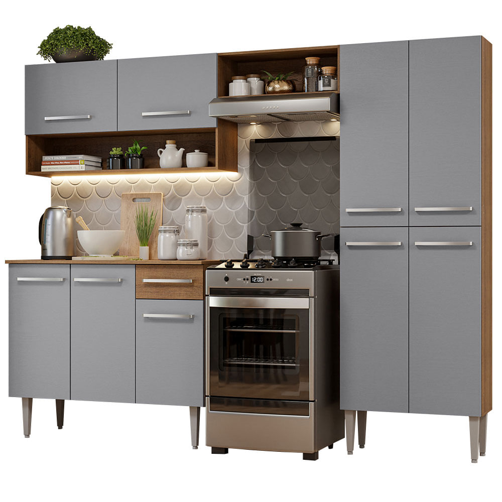 Armário de Cozinha Compacta Madesa Emilly Pop com Balcão Rustic/Cinza - Rustic/Cinza