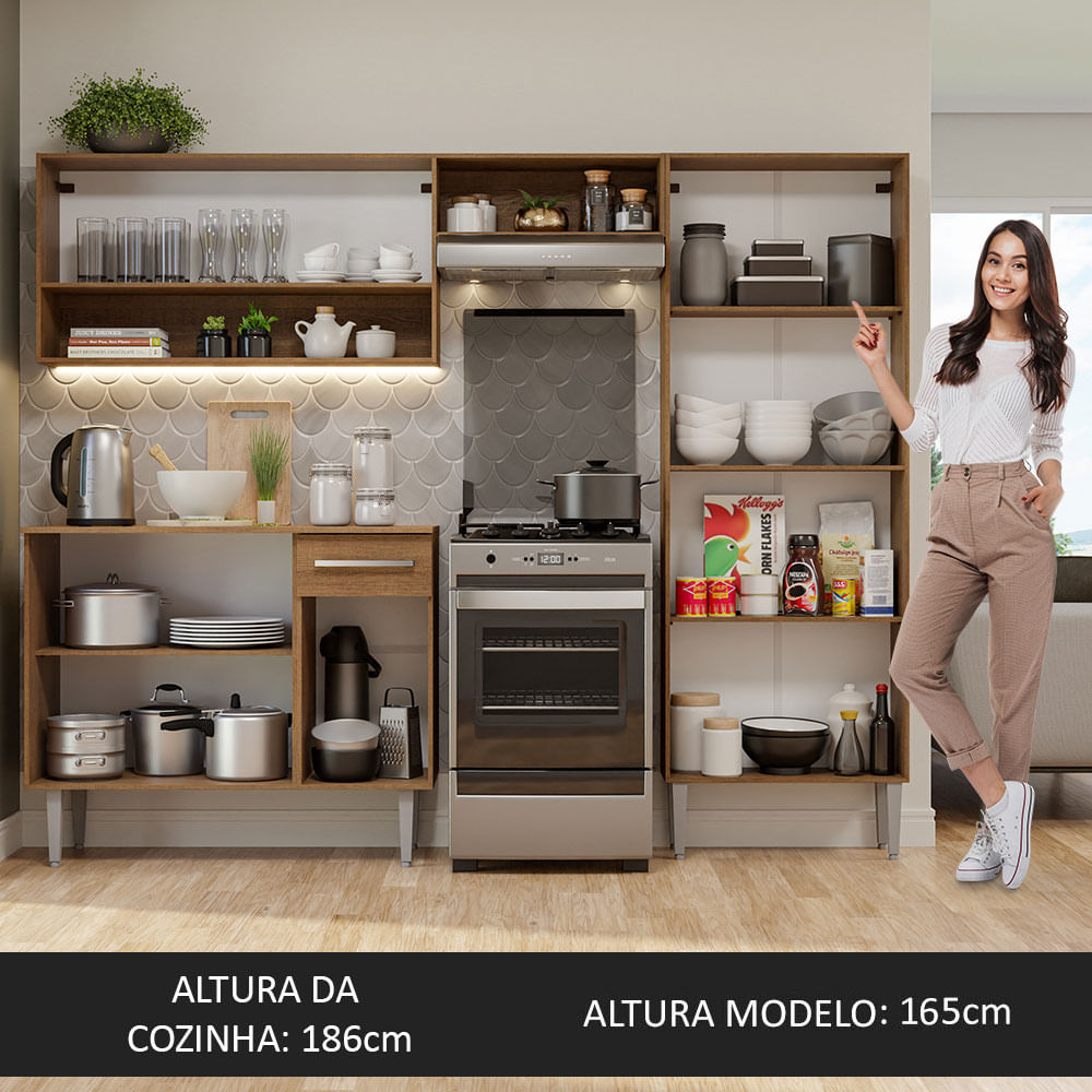 Armário de Cozinha Compacta Madesa Emilly Pop com Balcão Rustic/Cinza