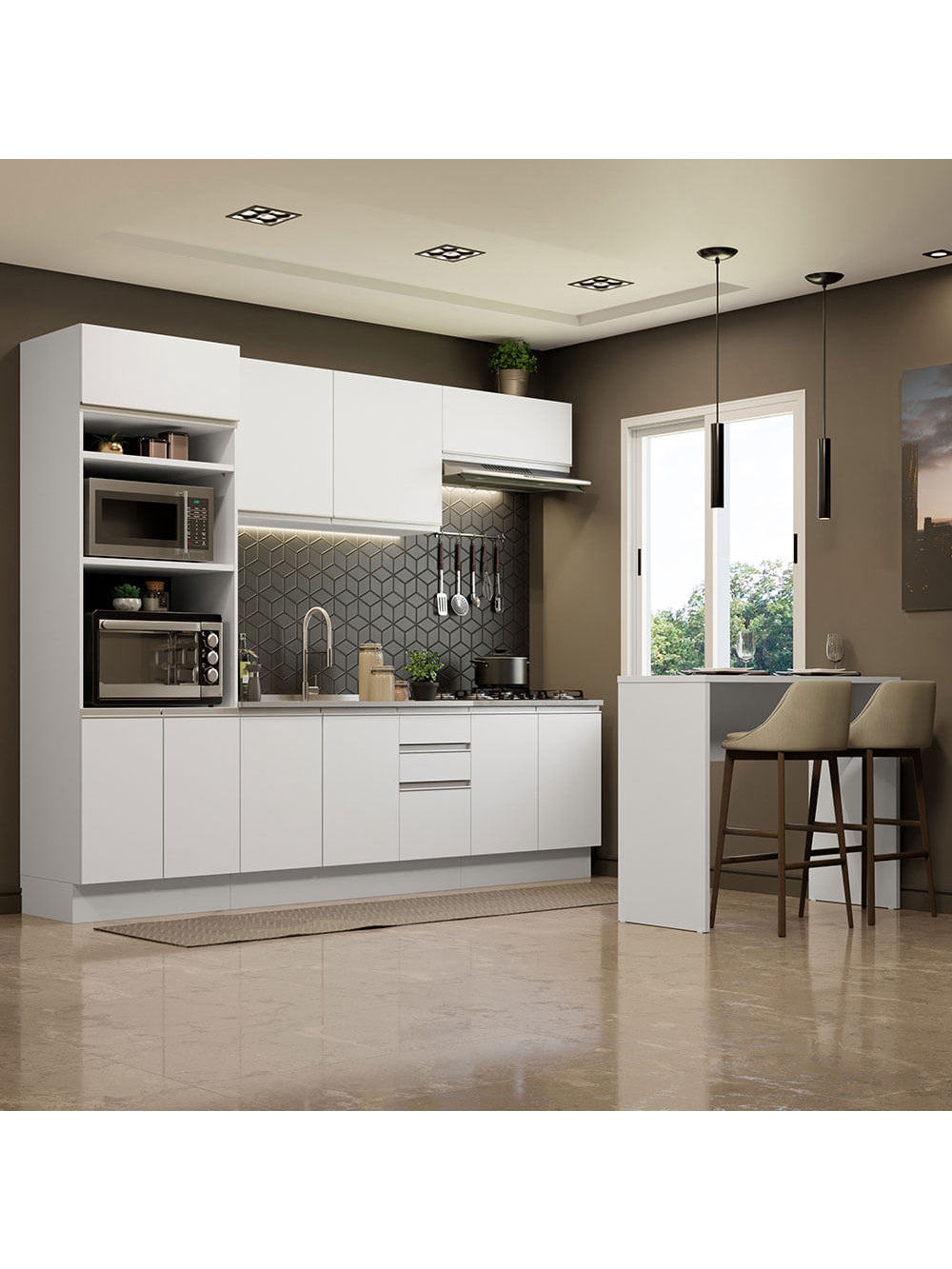Armário de Cozinha Completa 315cm Branco Glamy Madesa 02 - Branco