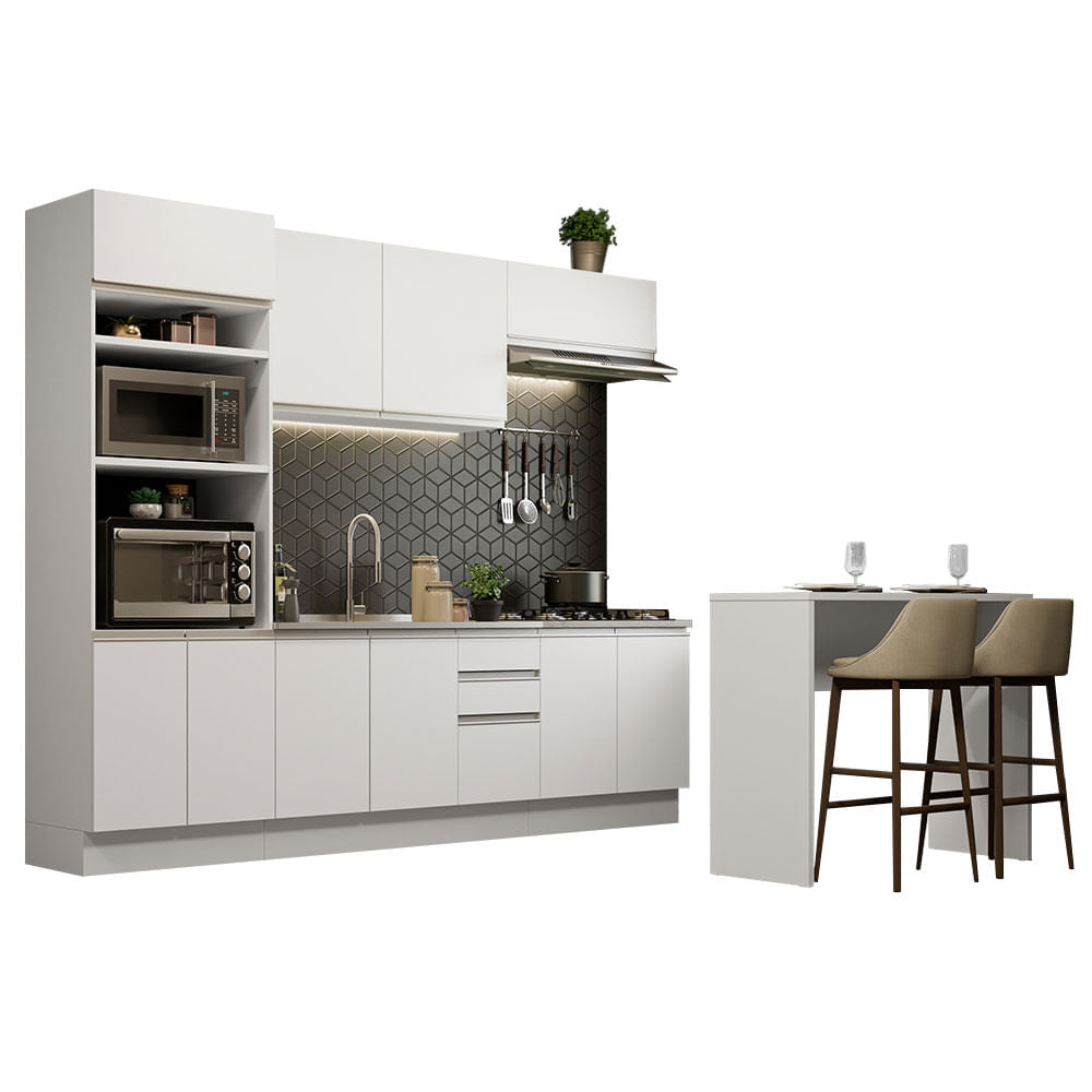 Armário de Cozinha Completa 315cm Branco Glamy Madesa 02 - Branco