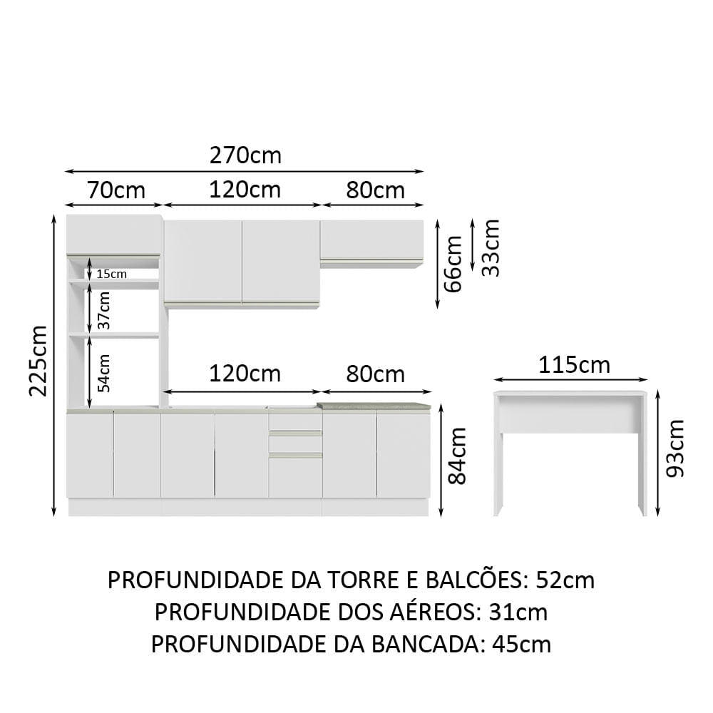 Armário de Cozinha Completa 315cm Branco Glamy Madesa 02