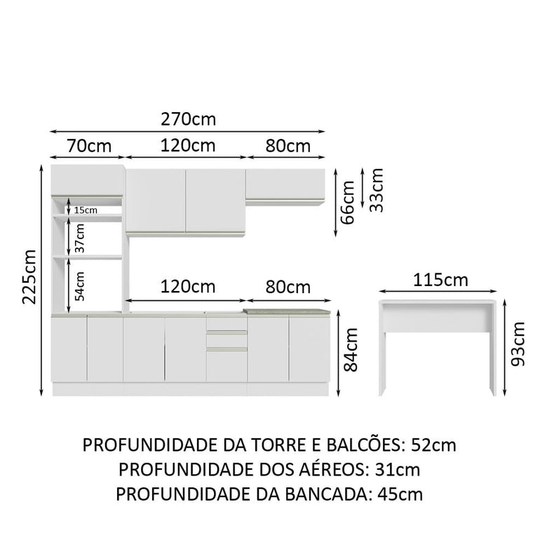 Armário de Cozinha Completa 315cm Branco Glamy Madesa 02
