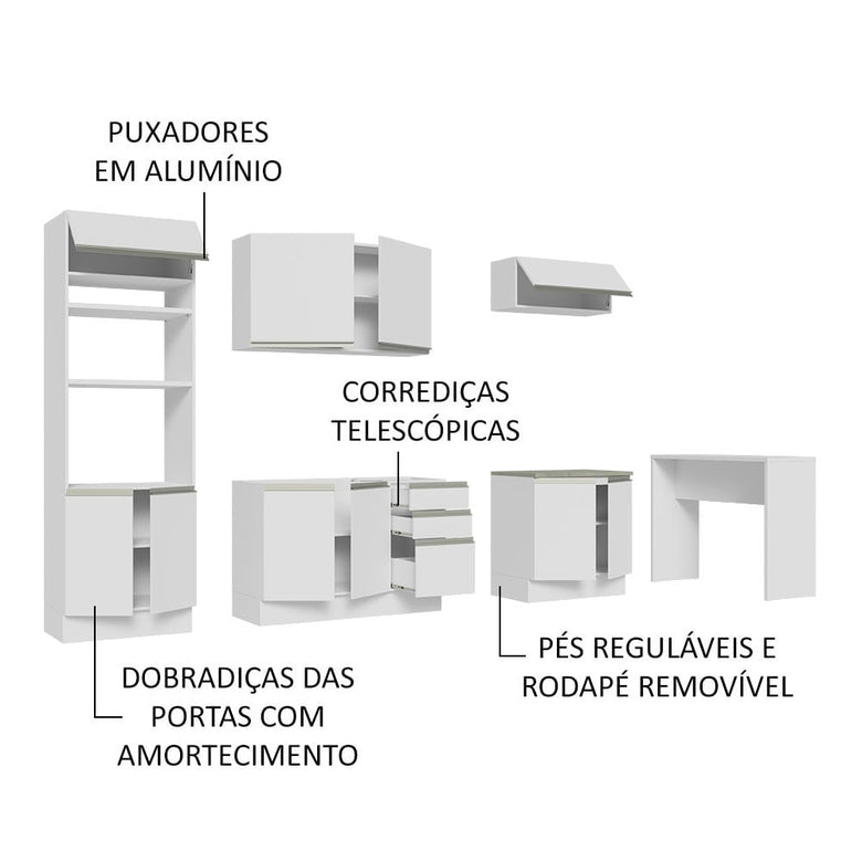 Armário de Cozinha Completa 315cm Branco Glamy Madesa 02
