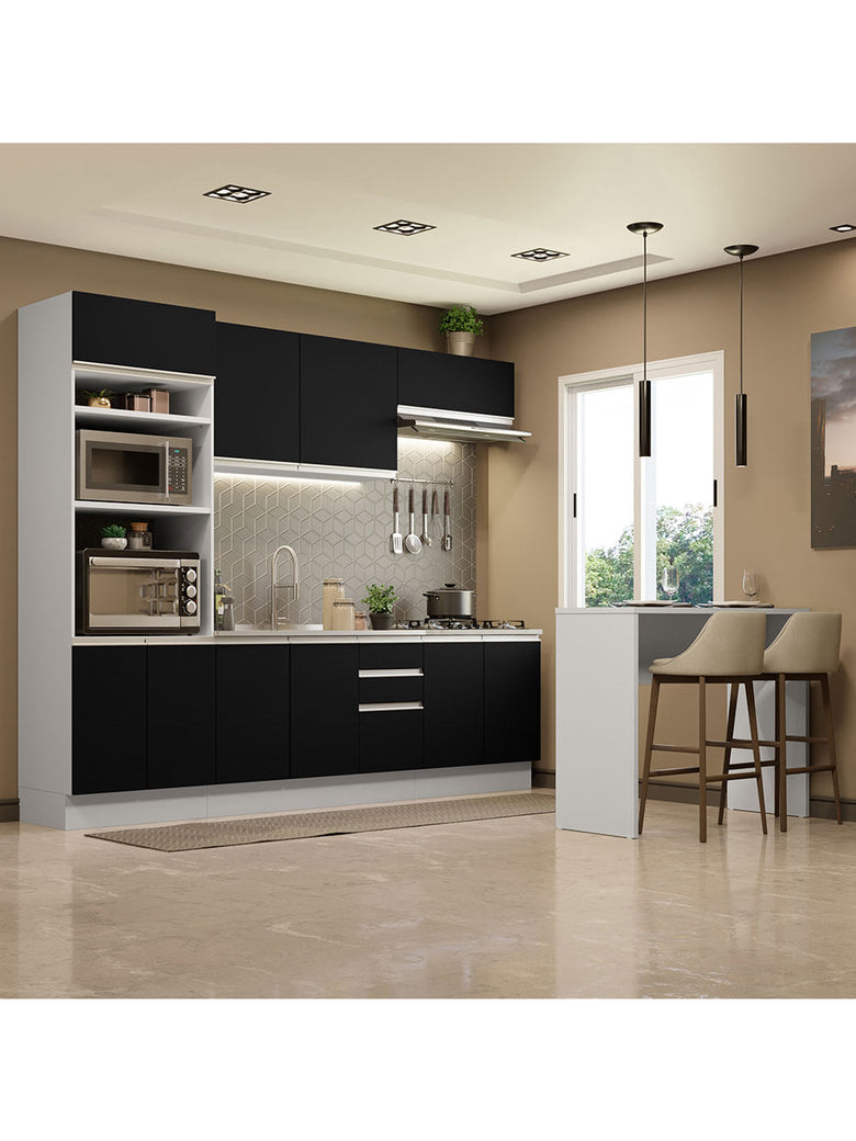 Armário de Cozinha Completa 315cm Branco/Preto Glamy Madesa 02