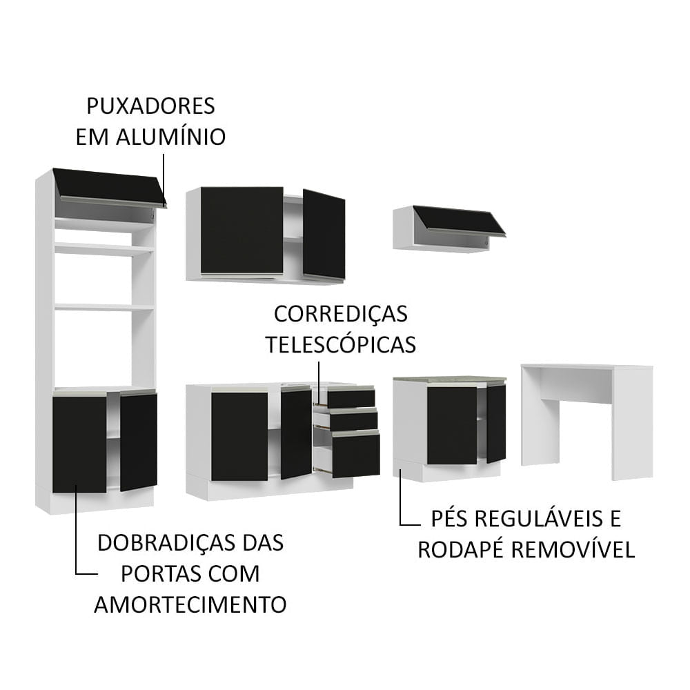 Armário de Cozinha Completa 315cm Branco/Preto Glamy Madesa 02