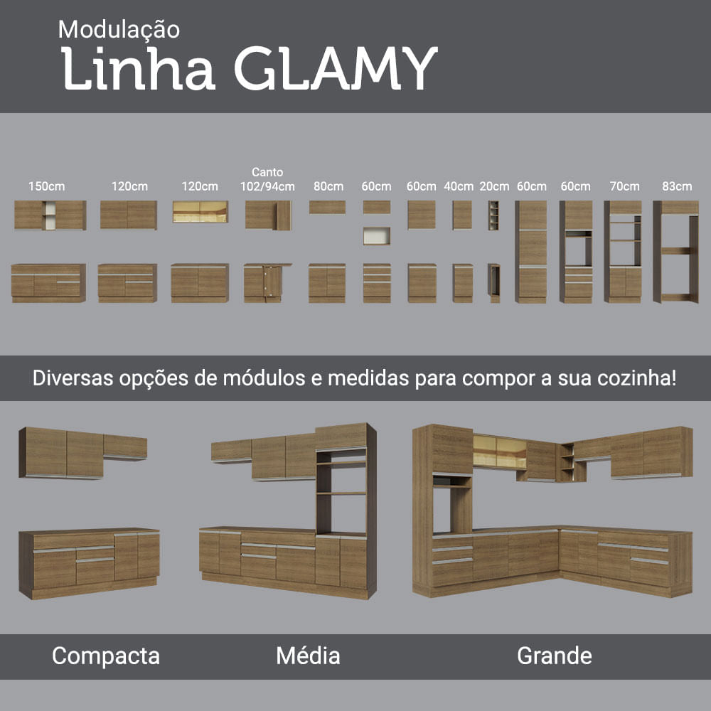 Armário de Cozinha Completa 315cm Rustic Glamy Madesa 02