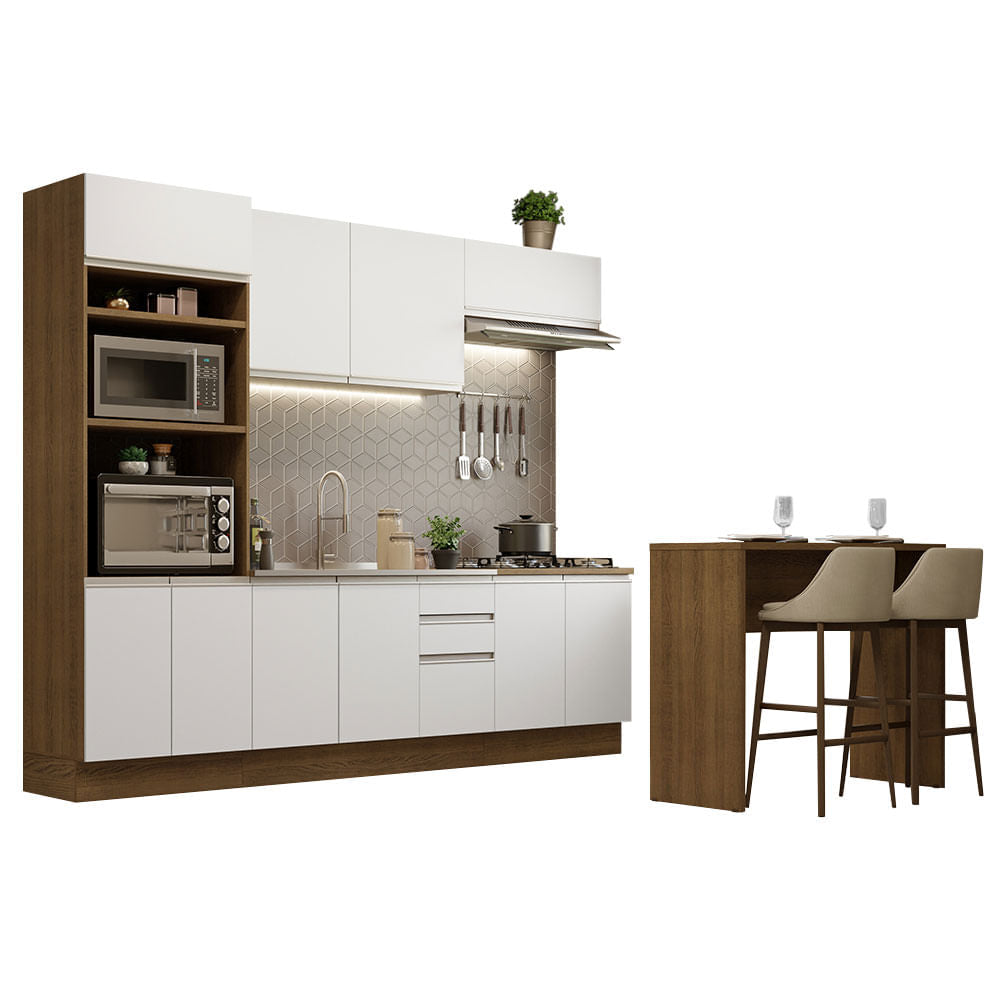 Armário de Cozinha Completa 315cm Rustic/Branco Glamy Madesa 02 - Rustic/Branco