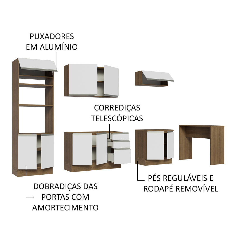 Armário de Cozinha Completa 315cm Rustic/Branco Glamy Madesa 02