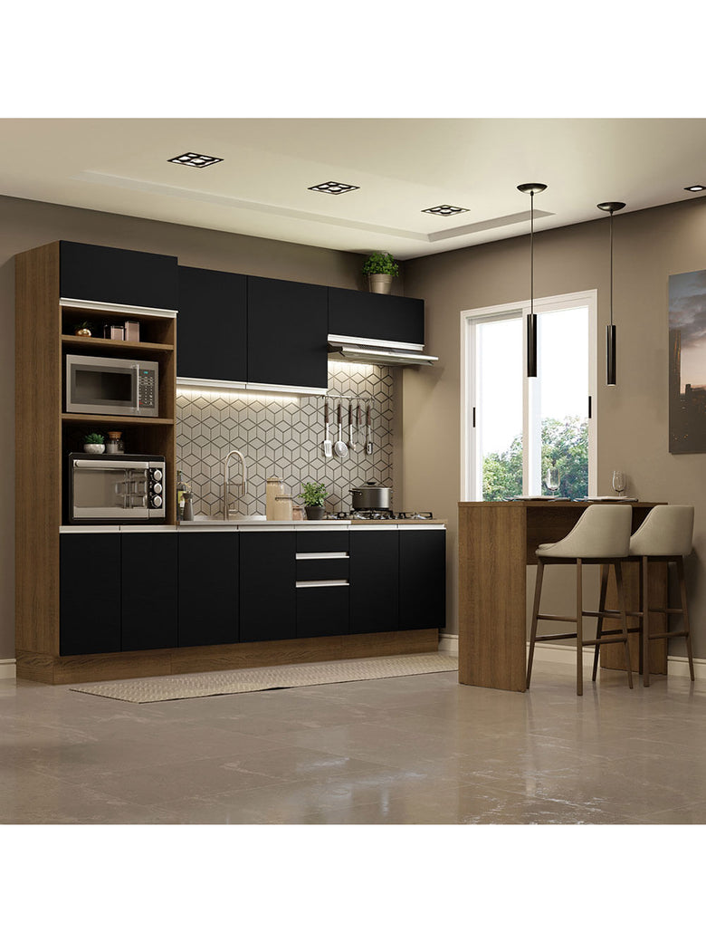 Armário de Cozinha Completa 315cm Rustic/Preto Glamy Madesa 02