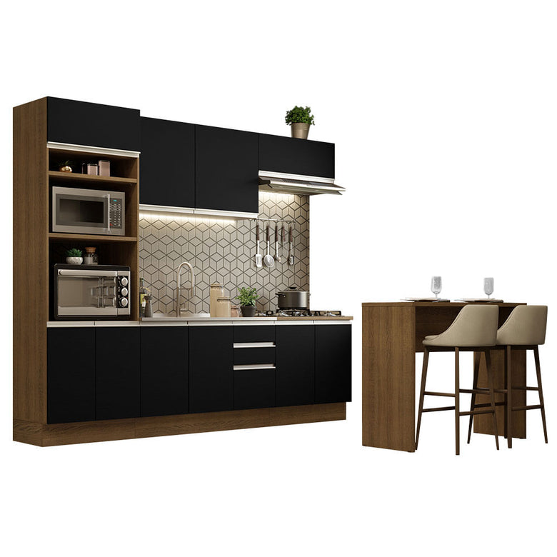 Armário de Cozinha Completa 315cm Rustic/Preto Glamy Madesa 02