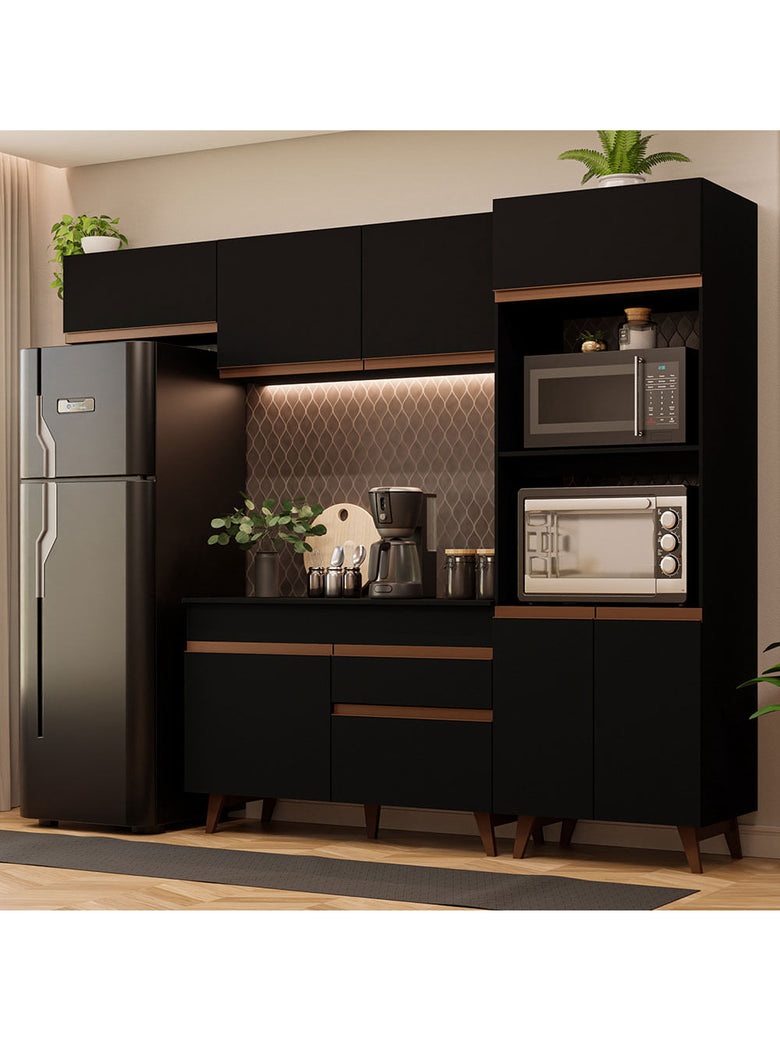 Armário de Cozinha Completa 260cm Preto Reims Madesa 08