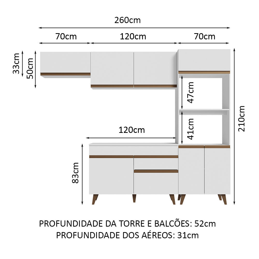 Armário de Cozinha Completa 260cm Branco Reims Madesa 08