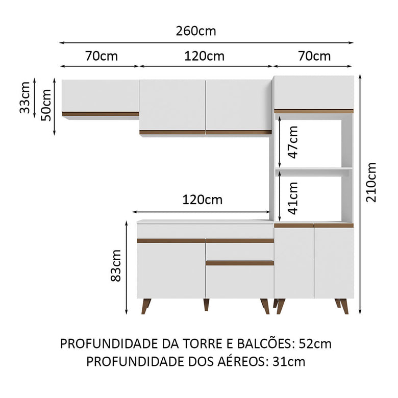 Armário de Cozinha Completa 260cm Branco Reims Madesa 08