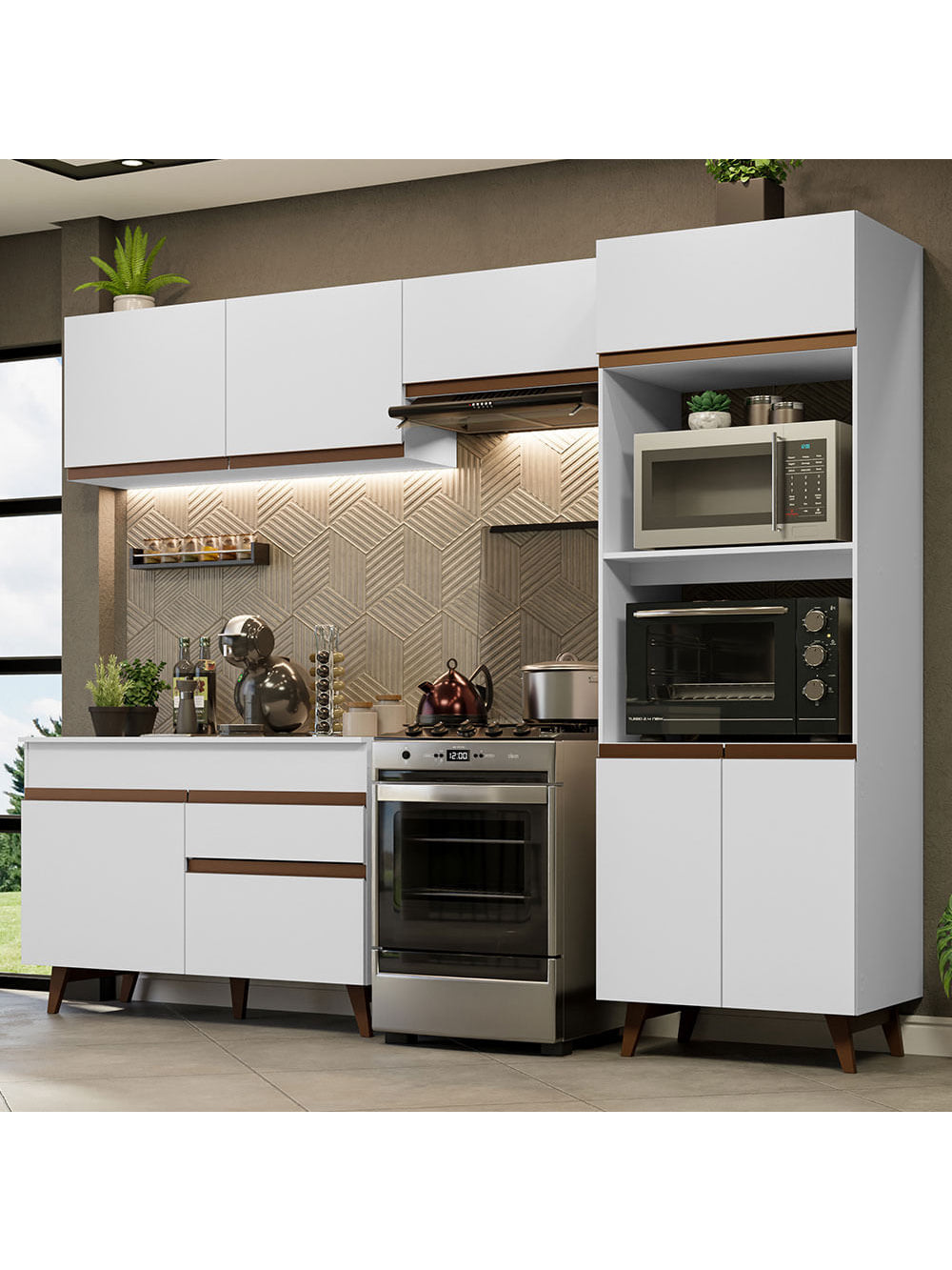 Armário de Cozinha Completa 260cm Branco Reims Madesa 09 - Branco