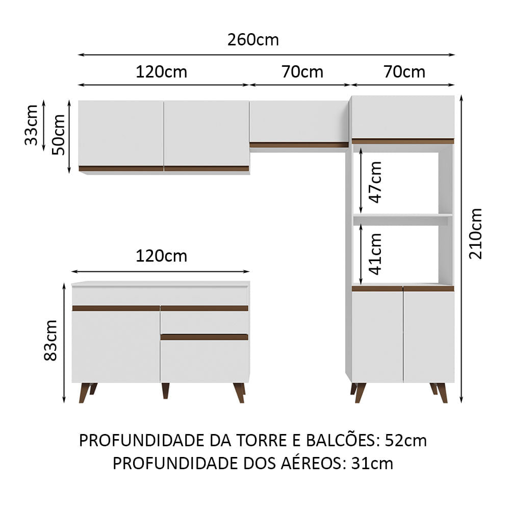 Armário de Cozinha Completa 260cm Branco Reims Madesa 09