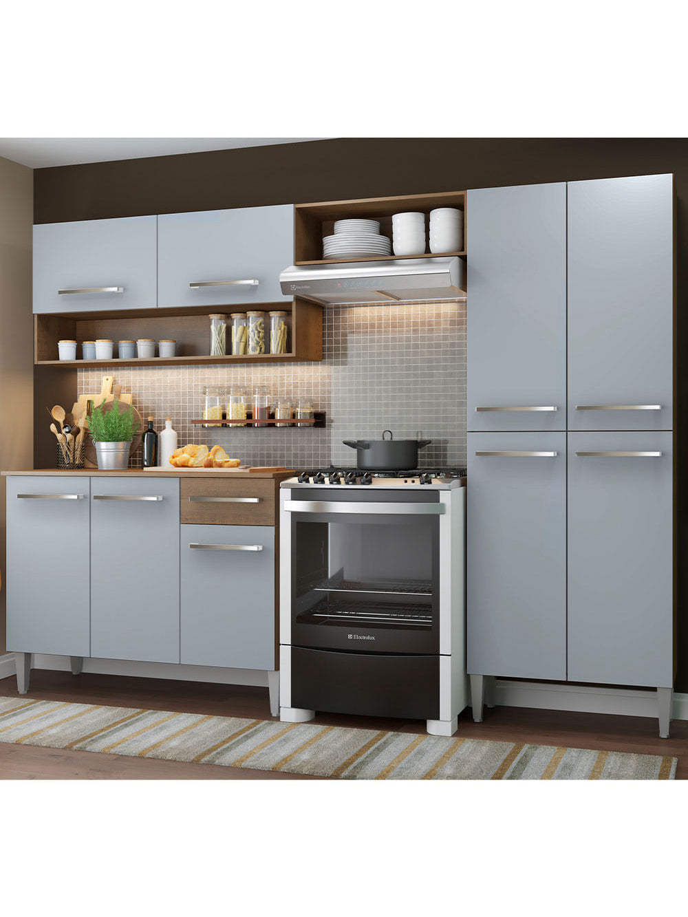 Armário de Cozinha Completa 229cm Rustic/Cinza Emilly Pop Madesa - Rustic/Cinza