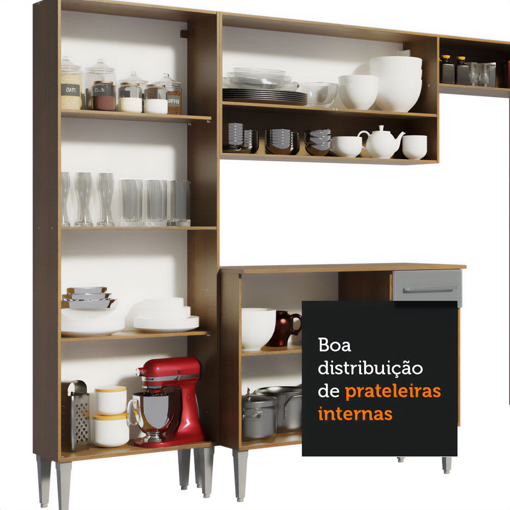 Armário de Cozinha Completa 229cm Rustic/Cinza Emilly Pop Madesa
