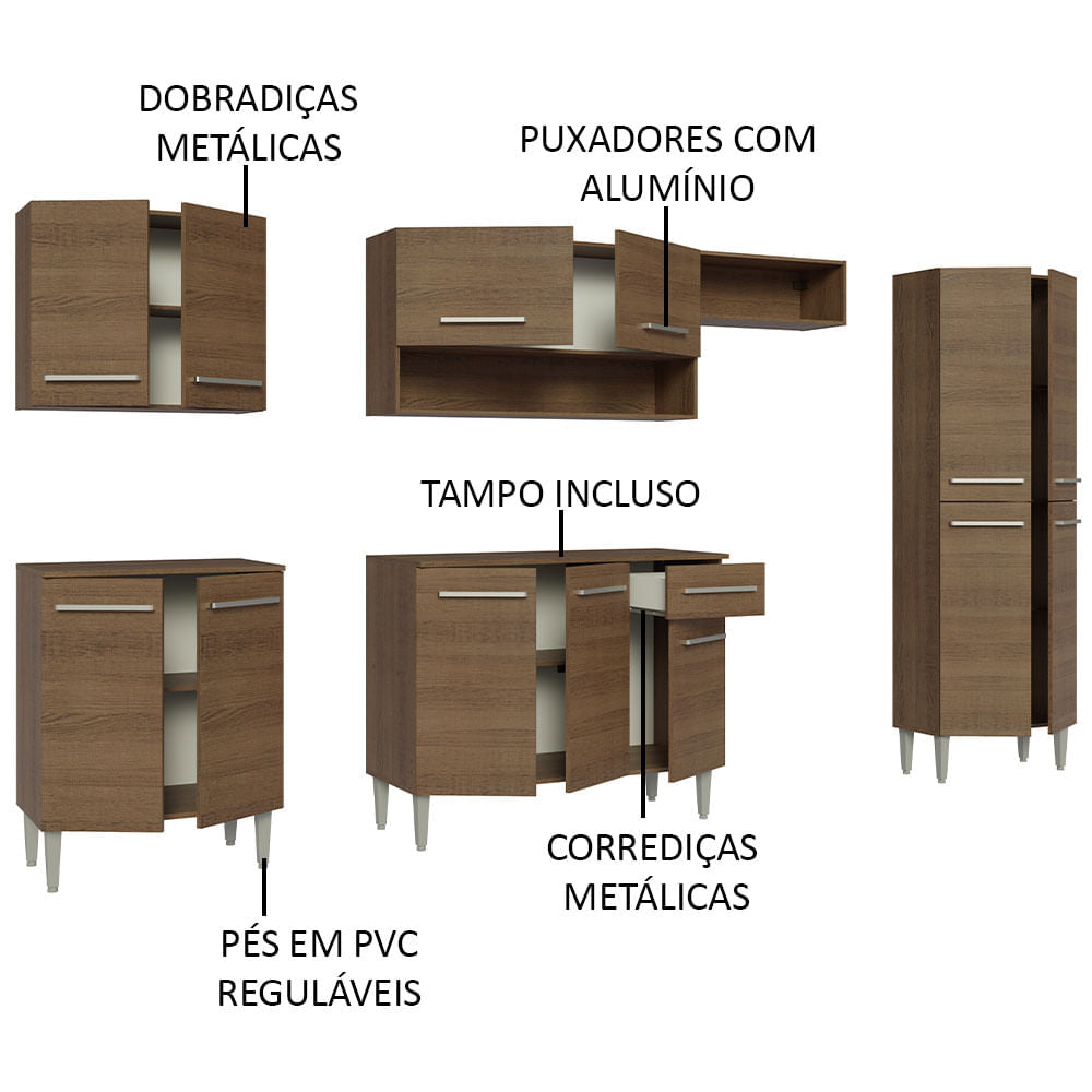 Armário de Cozinha Completa 293cm Rustic Emilly Madesa 01