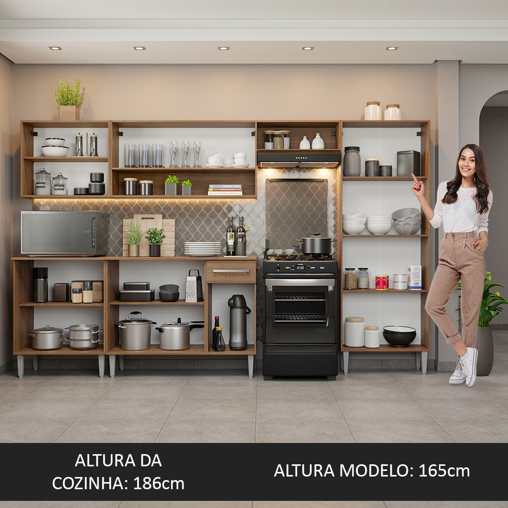 Armário de Cozinha Completa 293cm Rustic Emilly Madesa 01