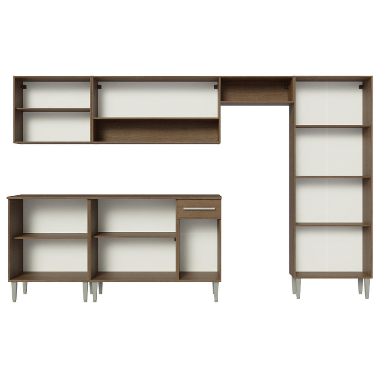 Armário de Cozinha Completa 293cm Rustic/Branco Emilly Madesa 01