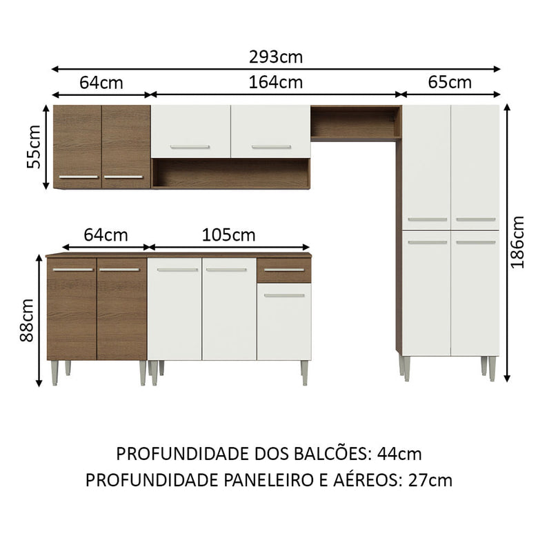 Armário de Cozinha Completa 293cm Rustic/Branco Emilly Madesa 01
