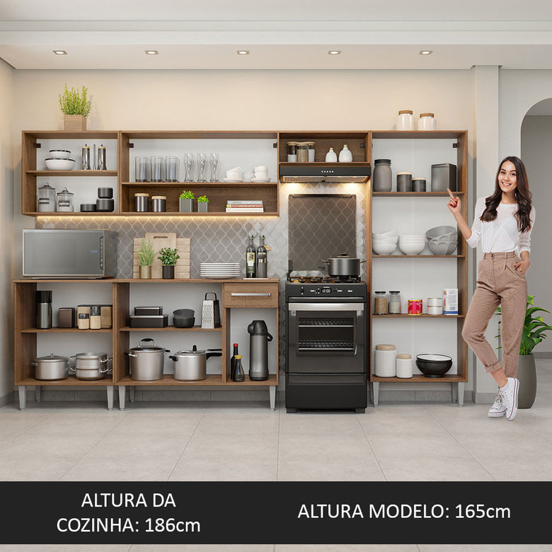 Armário de Cozinha Completa 293cm Rustic/Branco Emilly Madesa 01