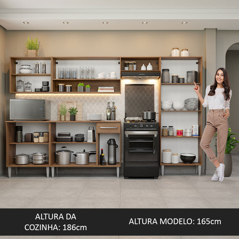 Armário de Cozinha Completa 293cm Rustic/Cinza Emilly Madesa 01