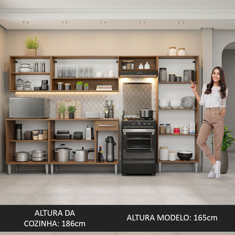 Armário de Cozinha Completa 293cm Rustic/Preto Emilly Madesa 01