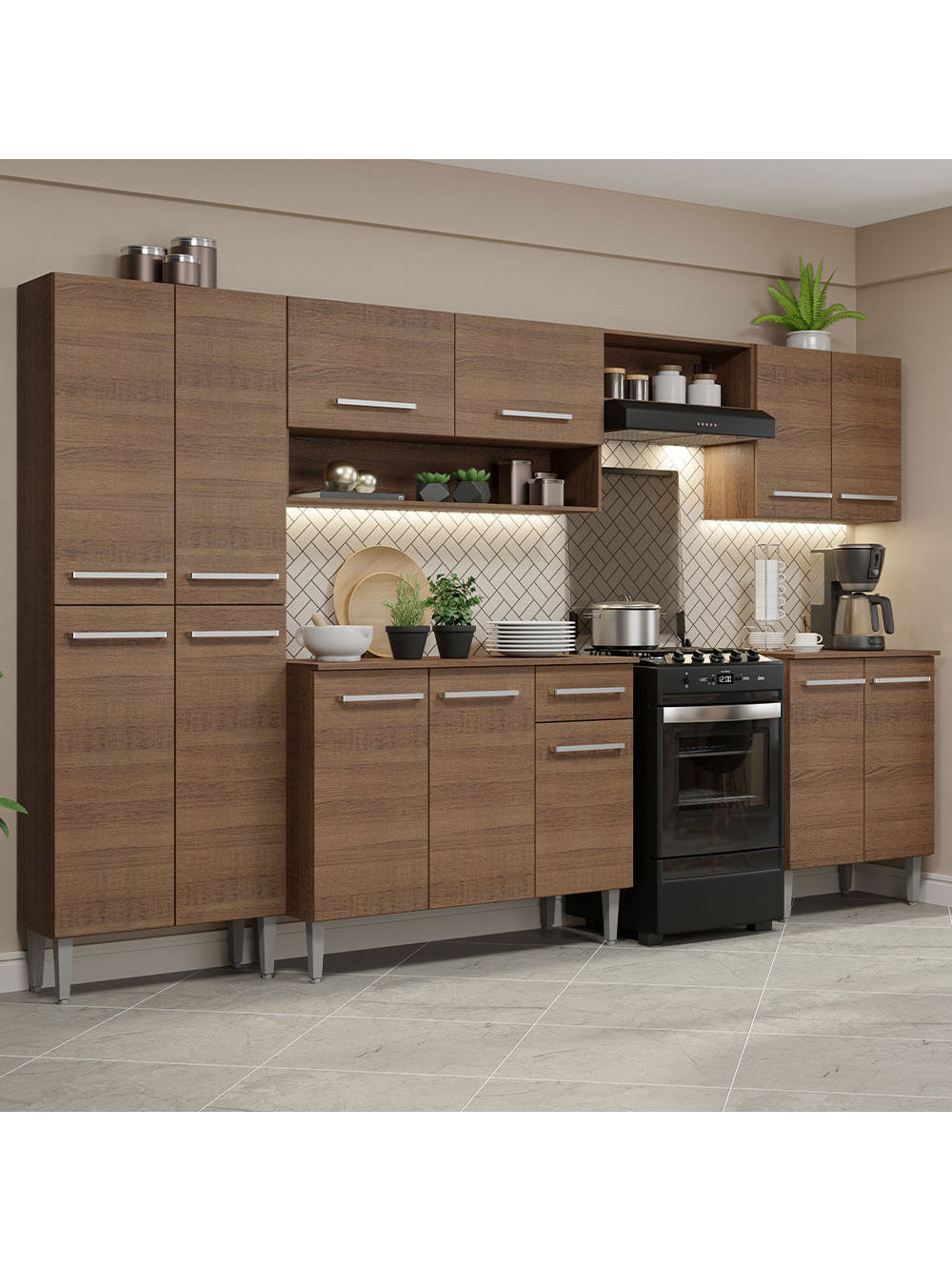 Armário de Cozinha Completa 293cm Rustic Emilly Madesa 01XA - Rustic