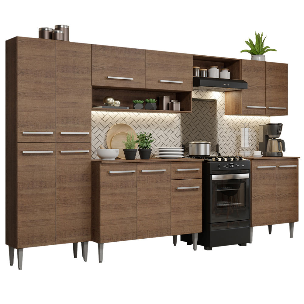 Armário de Cozinha Completa 293cm Rustic Emilly Madesa 01XA - Rustic