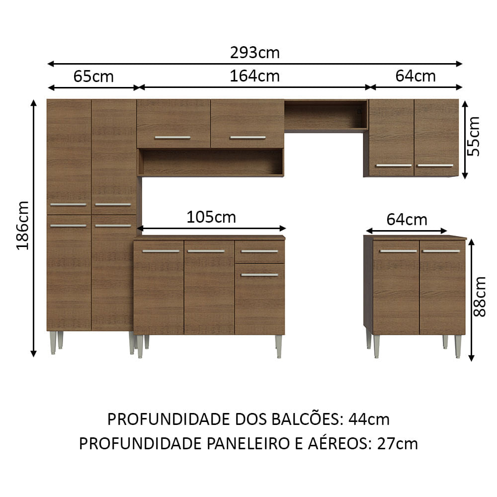 Armário de Cozinha Completa 293cm Rustic Emilly Madesa 01XA