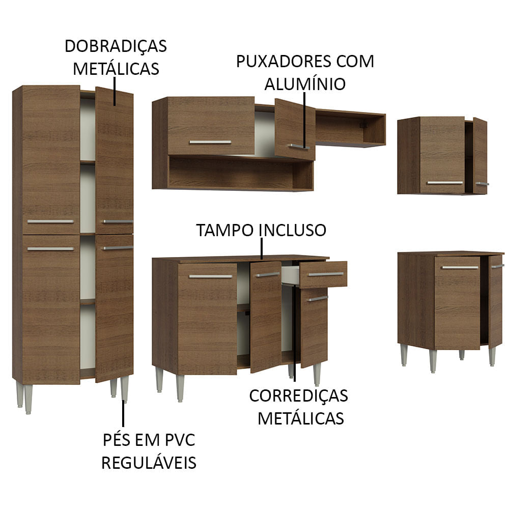 Armário de Cozinha Completa 293cm Rustic Emilly Madesa 01XA