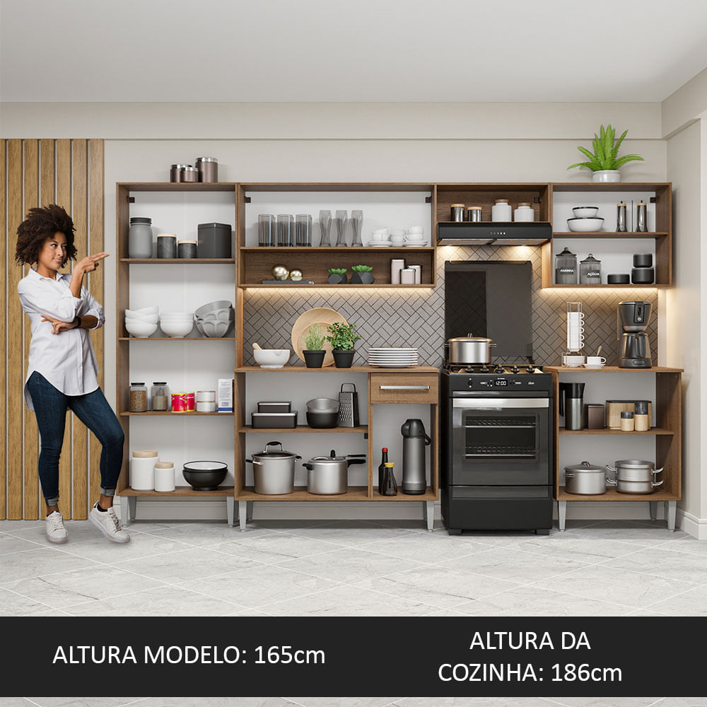 Armário de Cozinha Completa 293cm Rustic Emilly Madesa 01XA