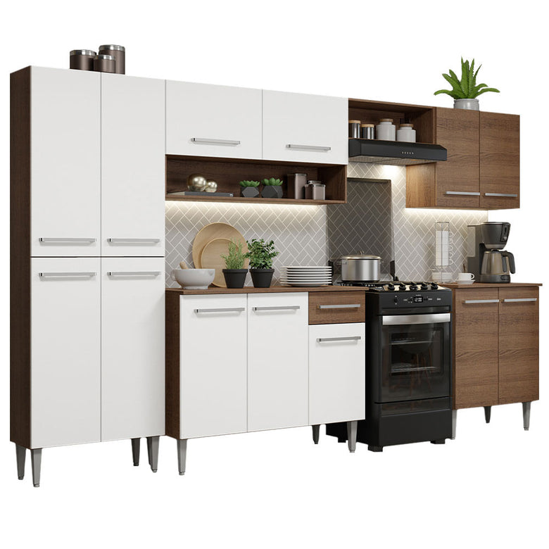 Armário de Cozinha Completa 293cm Rustic/Branco Emilly Madesa 01XA