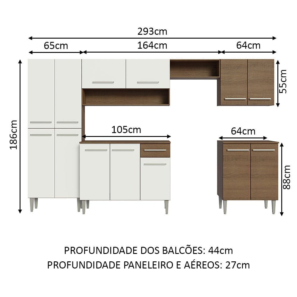 Armário de Cozinha Completa 293cm Rustic/Branco Emilly Madesa 01XA
