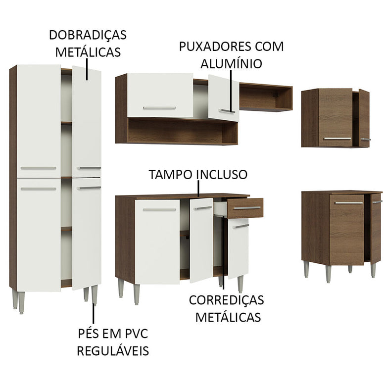 Armário de Cozinha Completa 293cm Rustic/Branco Emilly Madesa 01XA