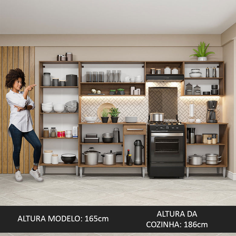 Armário de Cozinha Completa 293cm Rustic/Branco Emilly Madesa 01XA