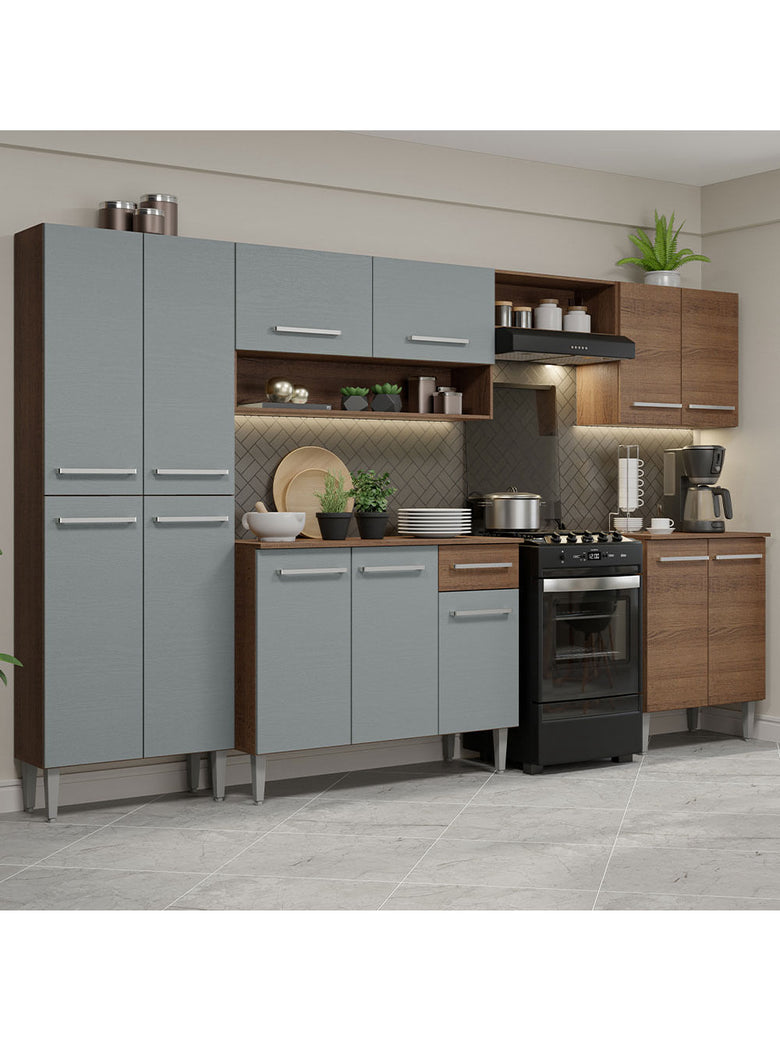 Armário de Cozinha Completa 293cm Rustic/Cinza Emilly Madesa 01XA