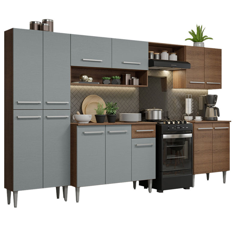 Armário de Cozinha Completa 293cm Rustic/Cinza Emilly Madesa 01XA